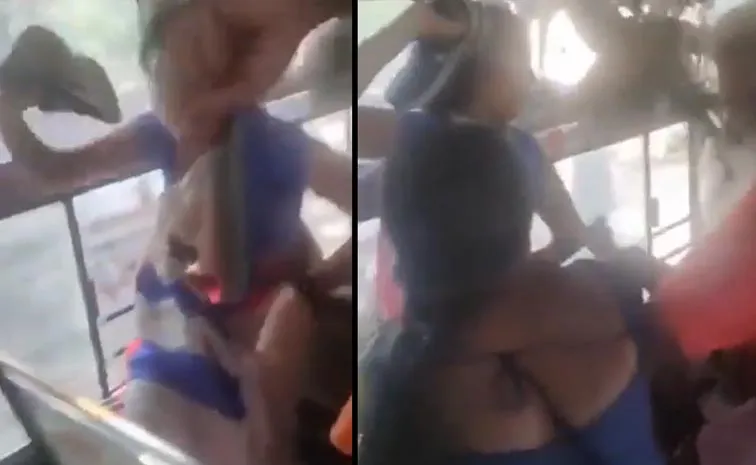 Ladies Fighting In RTC Bus At Bollaram, Video Viral