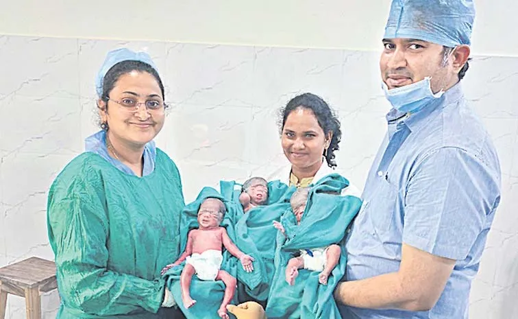 Woman Gave Birth To Three Babies In Guntur Citizen Hospital