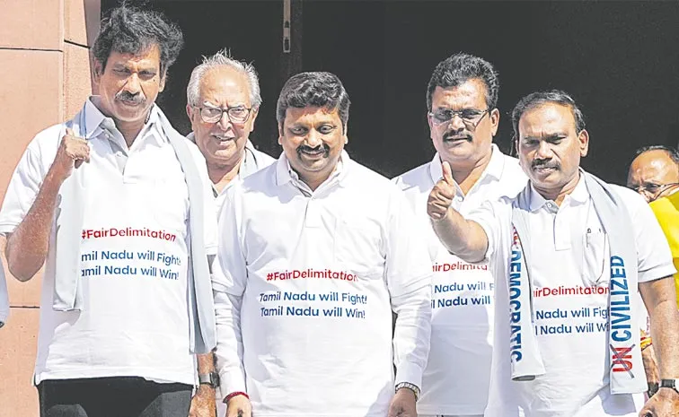 DMK MPs Stage T Shirt Protest Against Delimitation Plan8