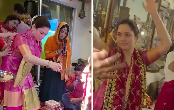Tamannaah Bhatia Perform Mata Ki Chowki Pooja In Her Home