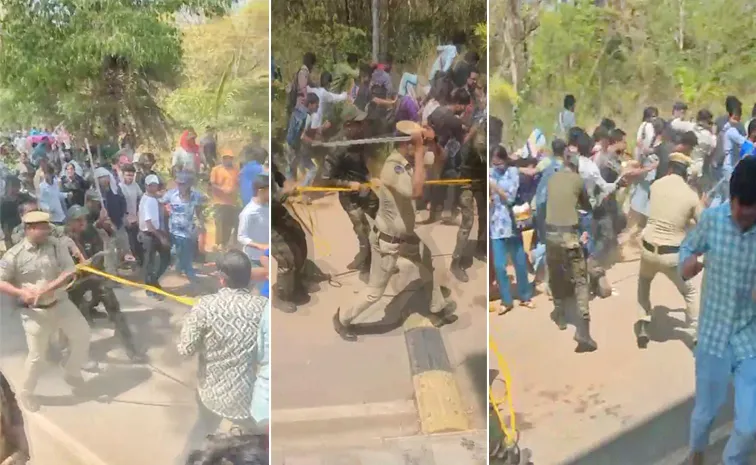 Telangana police lathi charge On HCU Students