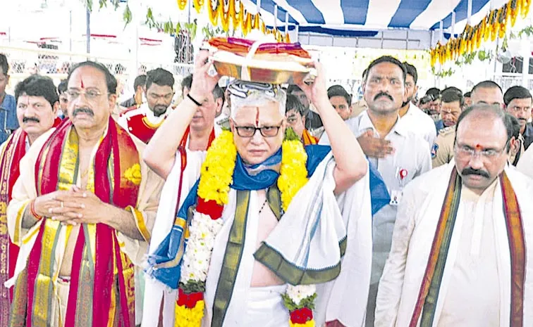 Telangana Governor Jishnu Dev Varma Attends Sri Rama Pattabhishekam at Bhadrachalam Temple