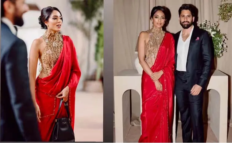 Sobhita Dhulipala styled stunning red satin saree And Christian Dior bag