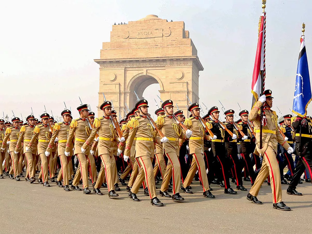 Rehearsal of the Republic Day Parade 2023 at New Delhi - Sakshi