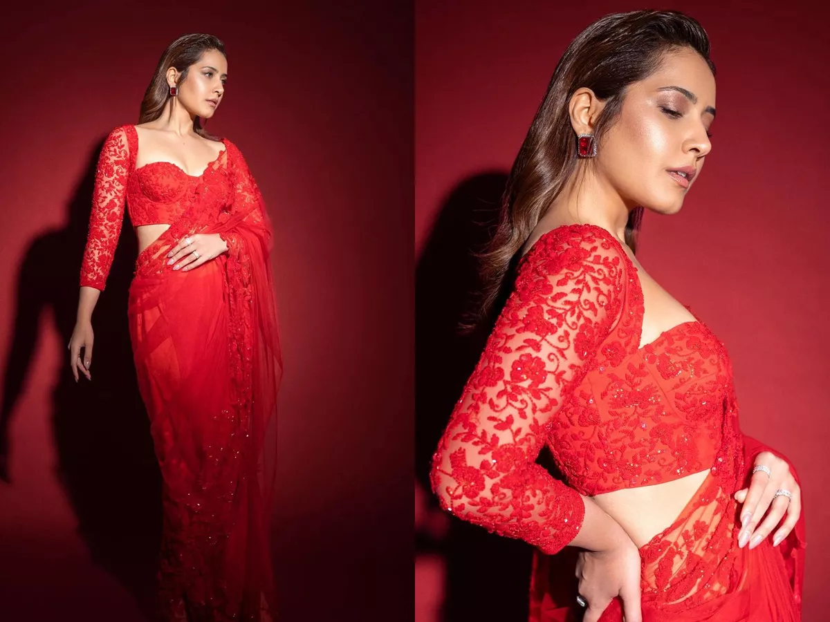 Spicy Photoshoot Of Rashi Khanna In Red Dress - Sakshi