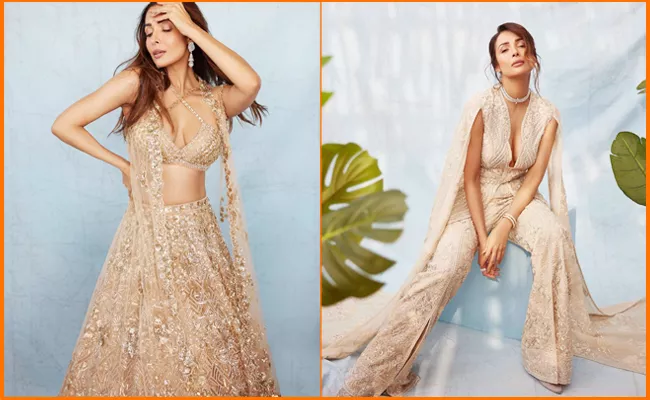 Malaika Arora Dazzles In A Stunning In Golden Three Piece Set - Sakshi