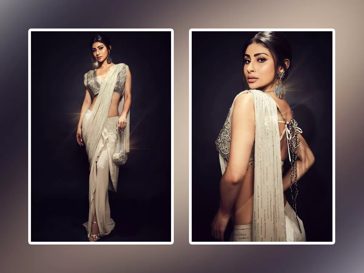 Mouni Roy Killing Look In Modern White Saree - Sakshi