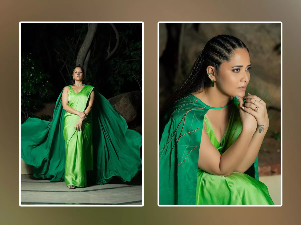 Anchor Anasuya Bharadwaj Stunning Photos In Green Saree