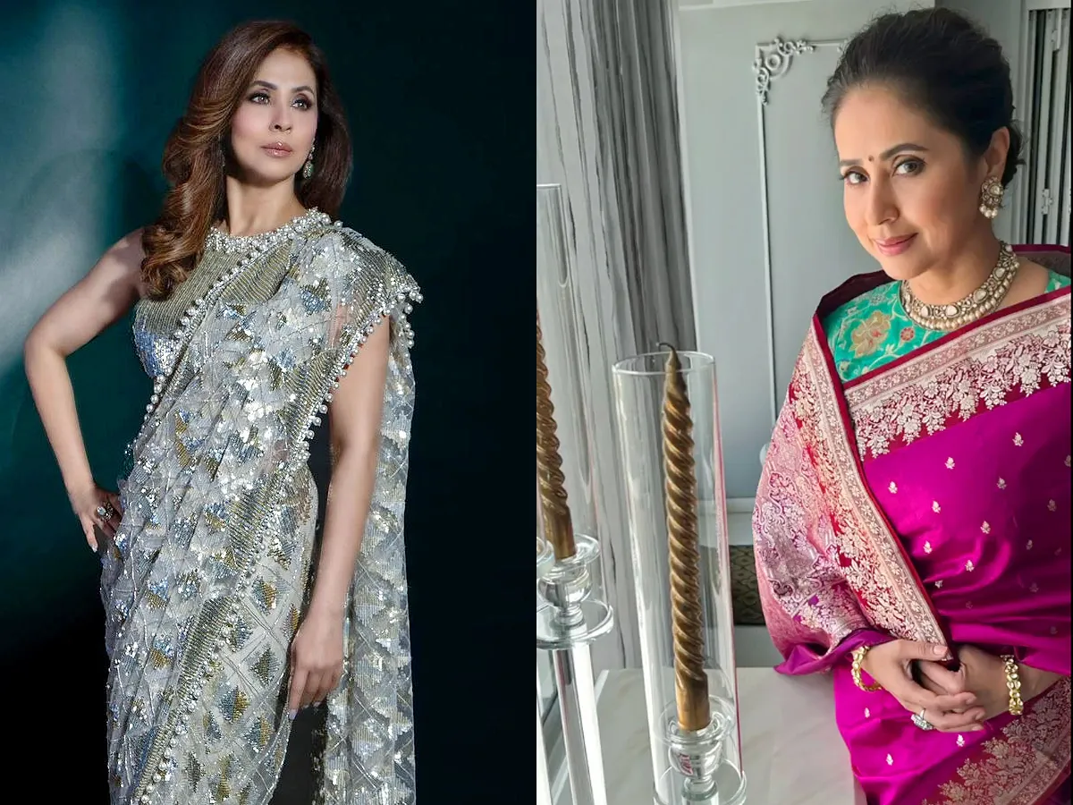 Urmila Matondkar Draped Silver Sequin And Kanjeevaram Sarees Photos