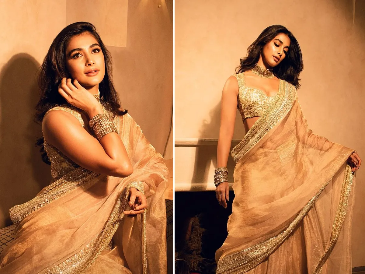 Pooja Hegde Stuns In Shimmery Golden Saree, Pics Goes Viral