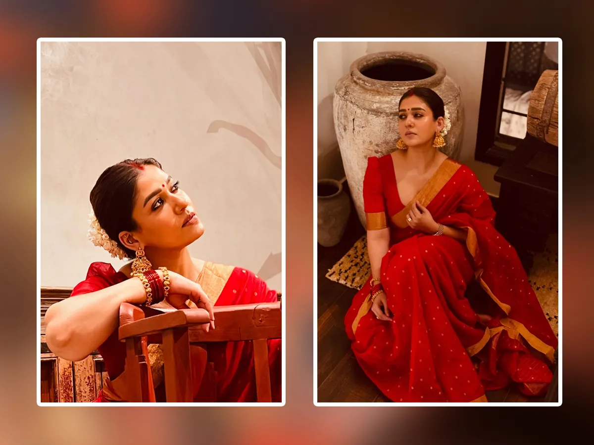 Nayanthara Ultra Classy Look In Red Saree Photos Viral