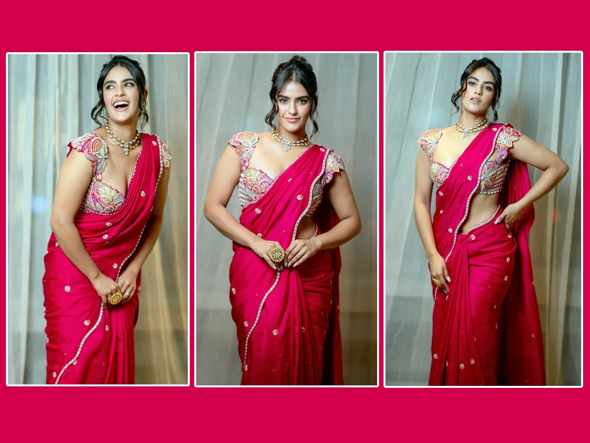 Kavya Thapar mind blowing looks in Red saree: Photos