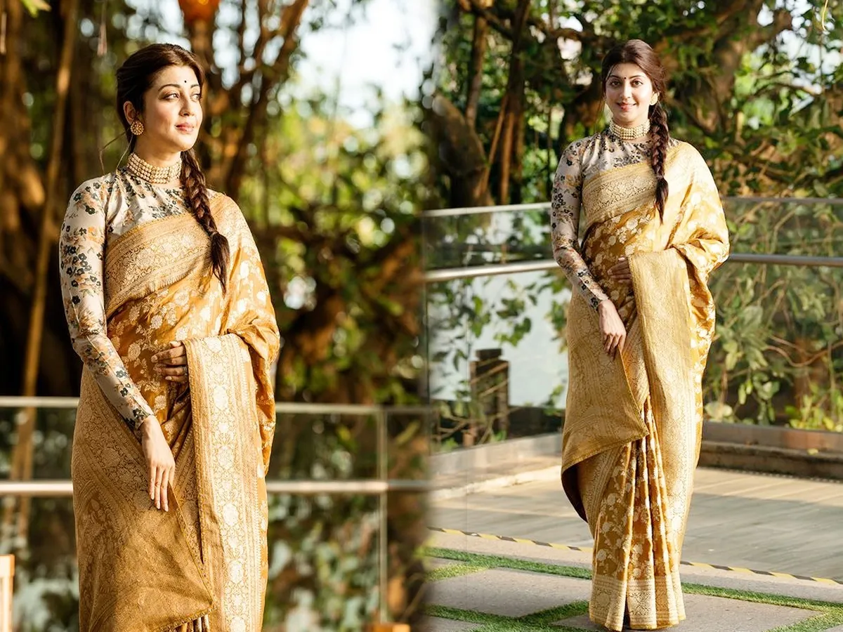 Actress Pranitha Traditional photos in Golden saree2