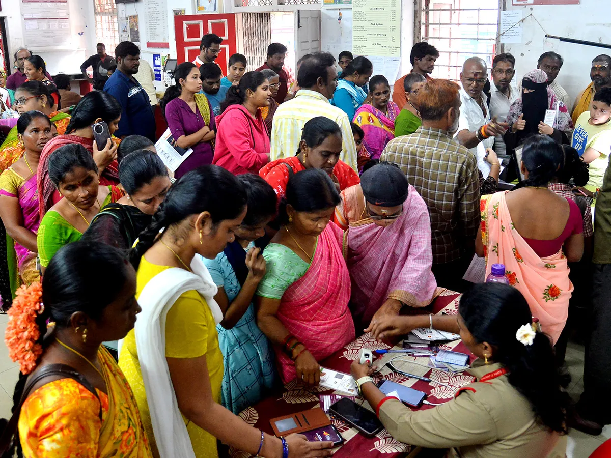 InPics: Women Gathering At Post Offices With The Campaign That AP CM Will Deposit Rs 1500