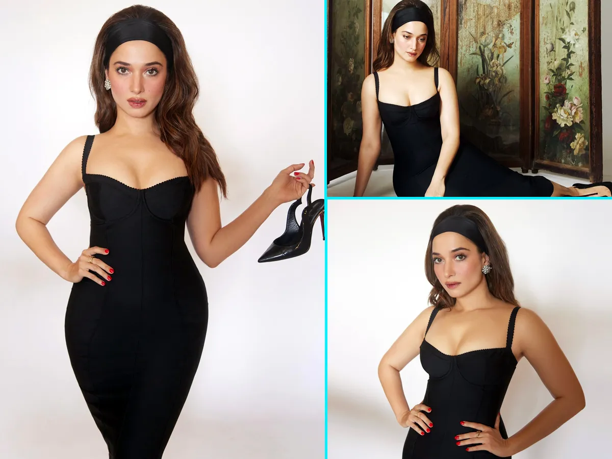 Tamannah killing looks in retro fashion black corset dress: Pics Viral