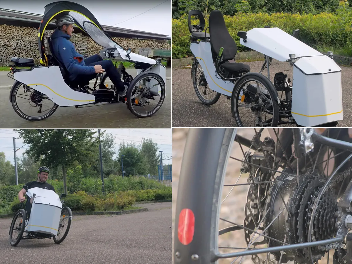 Semi-enclosed recumbent e-trike splits the difference between bike and car Photos