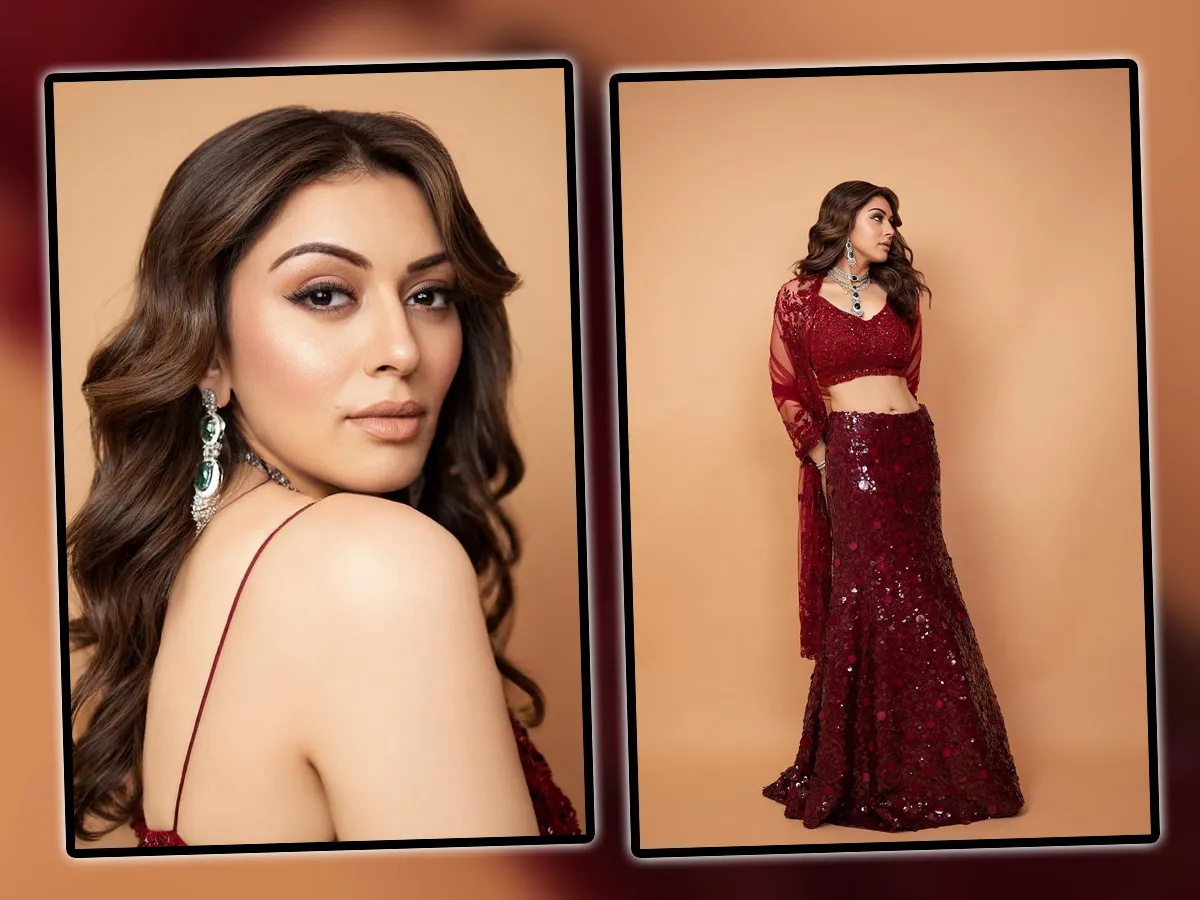 Actress Hansika Motwani Looks Gorgeous In Maroon Ghagra