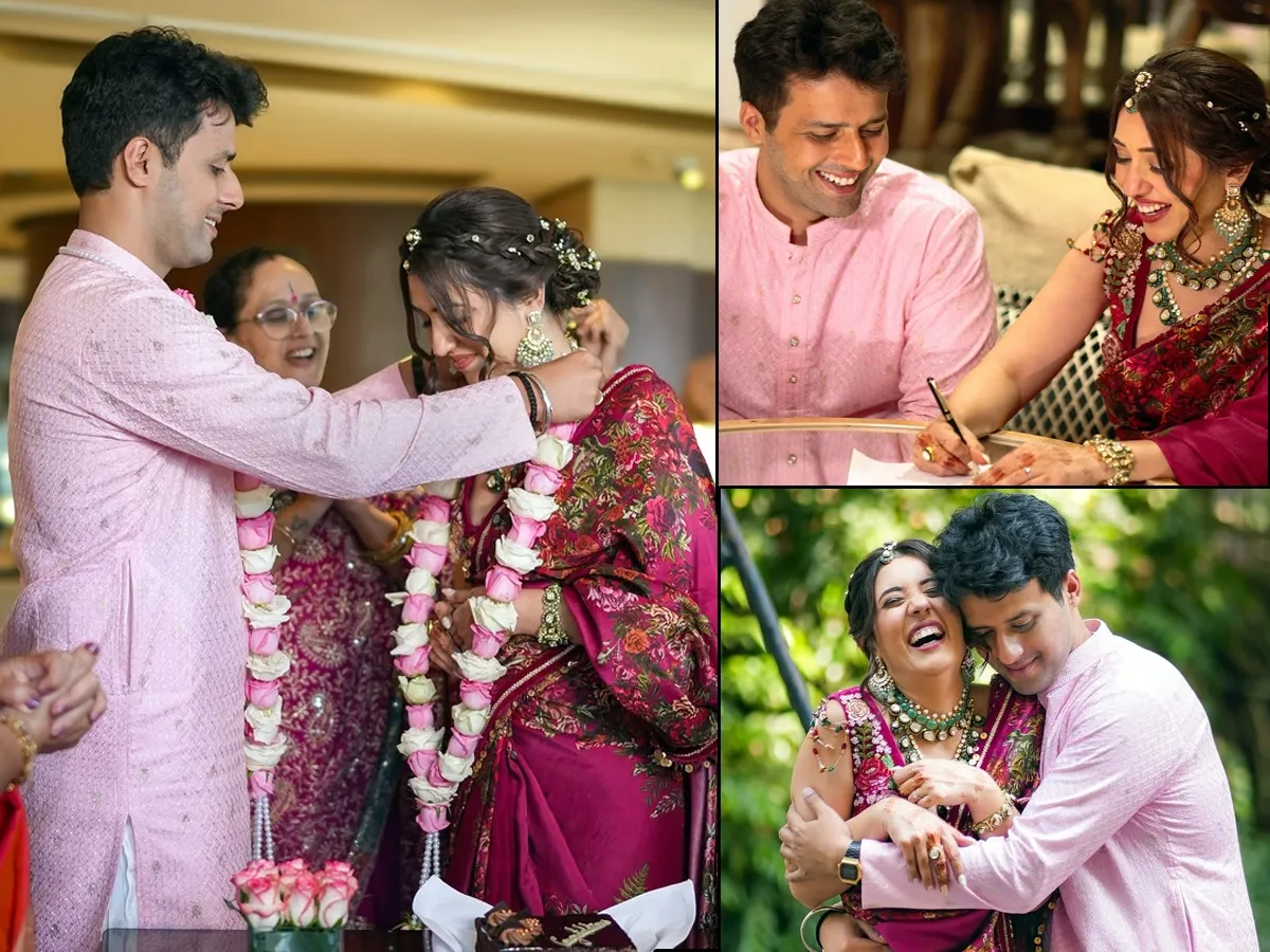 Travel influencer tanya khan get married in court looks beautiful in pink floral saree