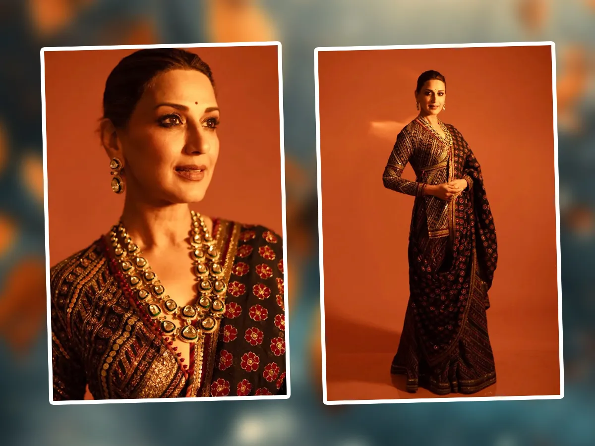 Actress Sonali Bendre Elegant Look In Designer Saree Photos Viral