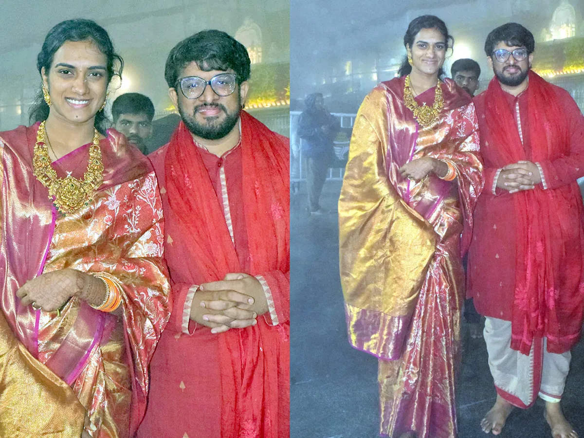 PV Sindhu and her husband Venkata Datta Sai visit Tirumala Photos