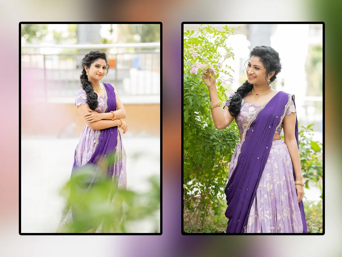 TV Actress Vishnu Priya Glamorous Photos In Purple Lehenga