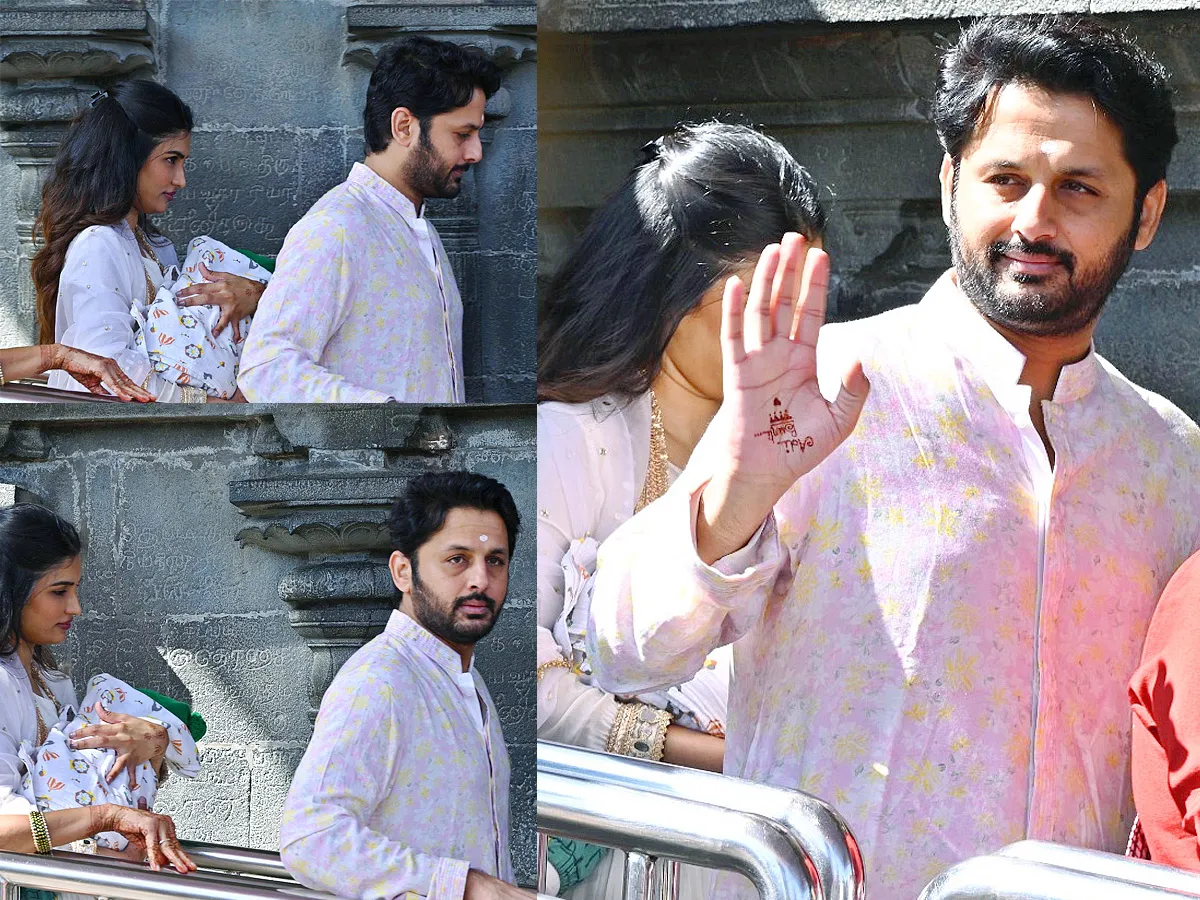 Hero Nithin And Wife Shalini With Son Beautiful Photos At Tirumala Photos