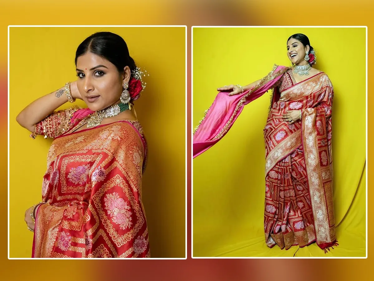 A saree is a must for any occasion Versatile singer Mangli looks amazing