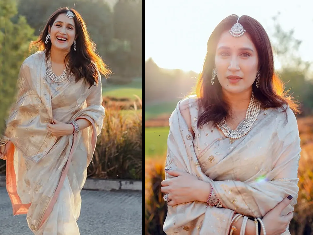 Sagarika Ghatge in a Benarasi saree from her fashion brand Akutee