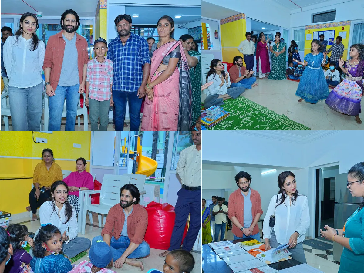 Naga Chaitanya And Sobhita Dhulipala spends time with cancer Children in Hyderabad Photos