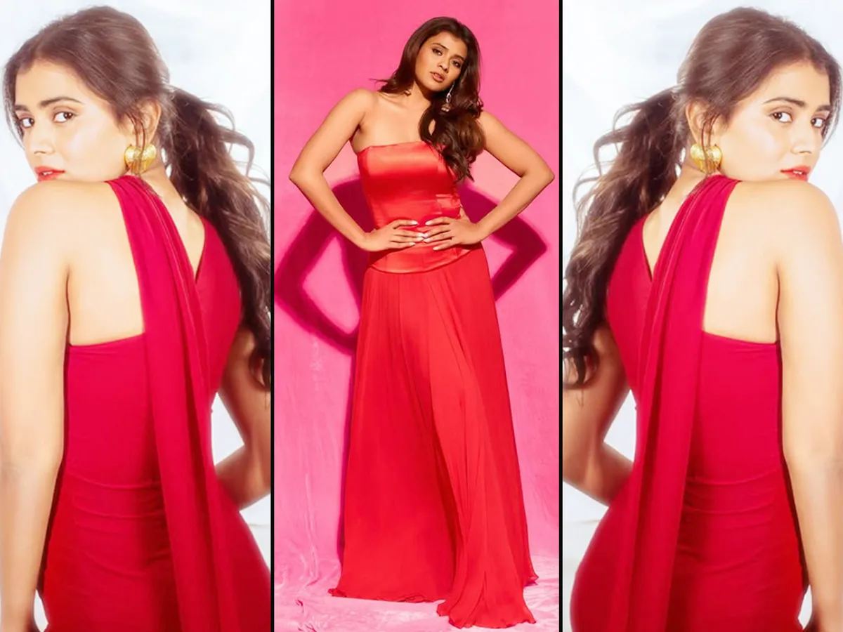 hebah patel stunning red dress photo looks